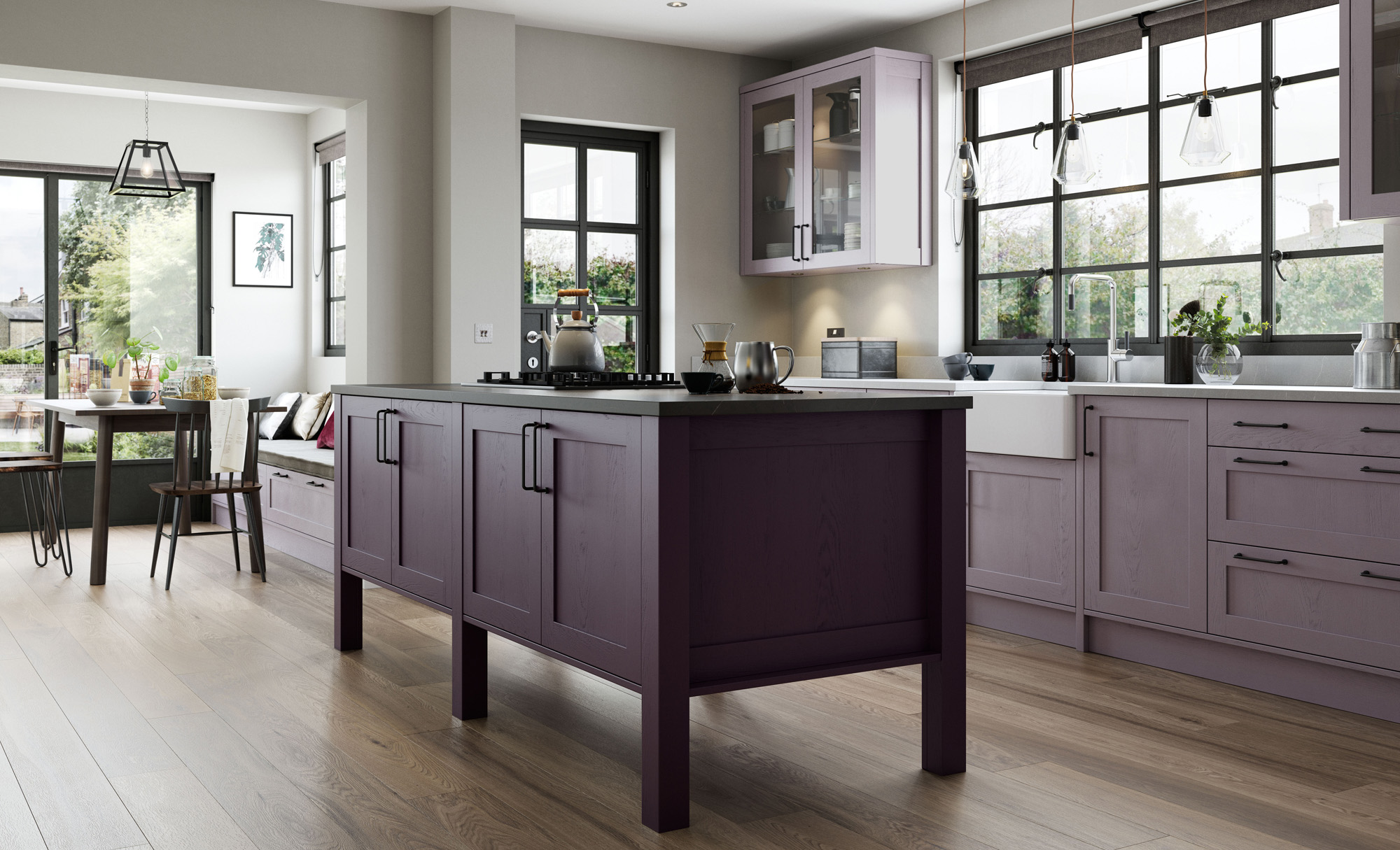 Modern Contemporary Deep Heather Lavender and Grey Kitchen image