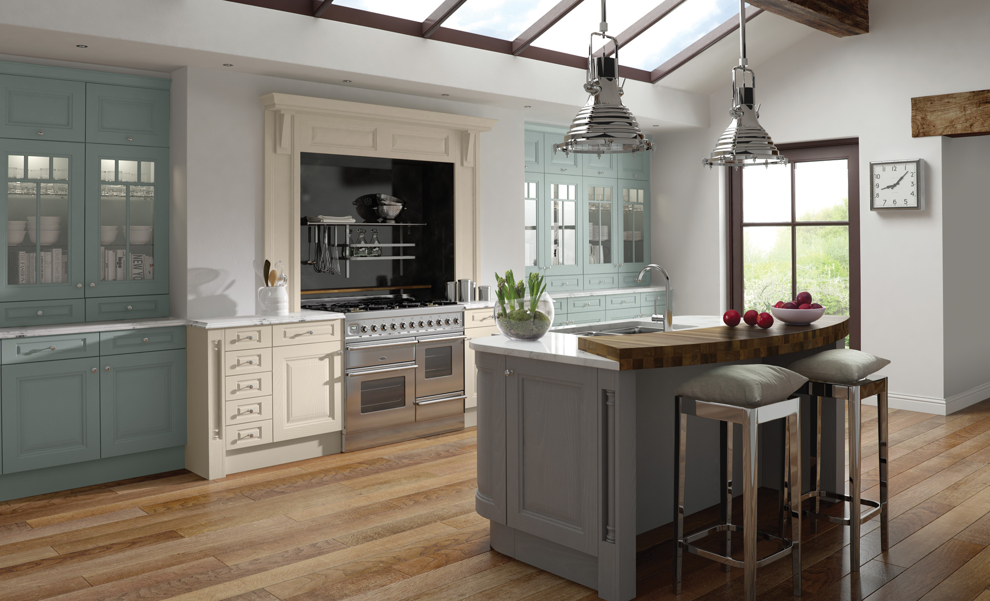 Classic Traditional Country Jefferson Painted Powder Blue and Dust Grey Kitchen image